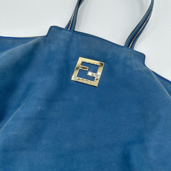 FENDI Blue Suede Nubuck Big Oversized Tote - Picture 4 of 10